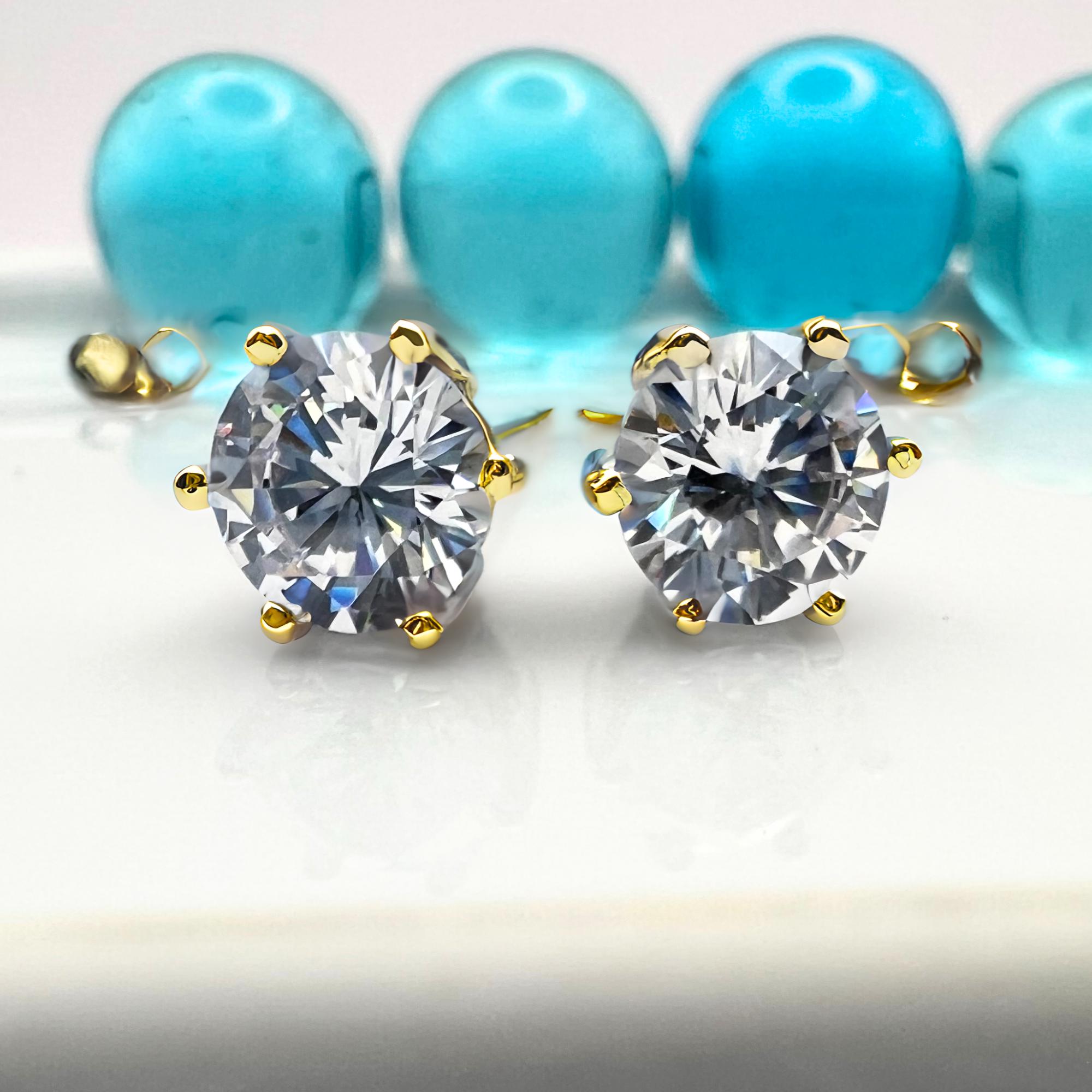 Extra Long Post CZ Diamond Stud Earrings, Thick Earlobes