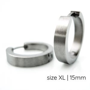 Mens Silver Extra Large 16mm Statement Huggie Hoop Earrings | Flat Profile Matte Stainless Steel | Earlobe, Oversized Helix & Conch Wrap