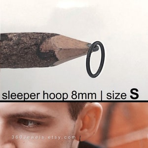 Sleep in comfort endless hoop earrings, black sleeper earring, 18G earring, lightweight earring, nose ring, mens hoop earring, 579HFD