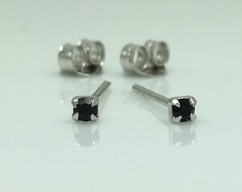 Black magic diamond cz stud earrings, cartilage earring, men's stud earrings, black cz stud earrings, tiny earrings, white gold plated 421O