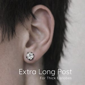 Extra långa örhängen med CZ-stift för tjocka örsnibbar | Gunmetal svart rodium 7 mm solitär | 11 mm 14 mm 16 mm 19 mm