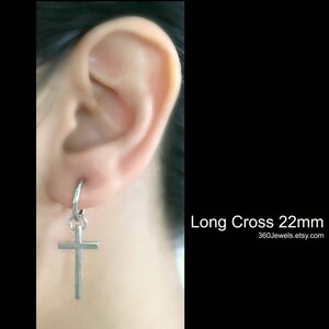 Cross clip on earring, mens earrings, cross earrings, clip earrings, silver cross earrings, earrings for men, dangling cross earring, 573SML image 4