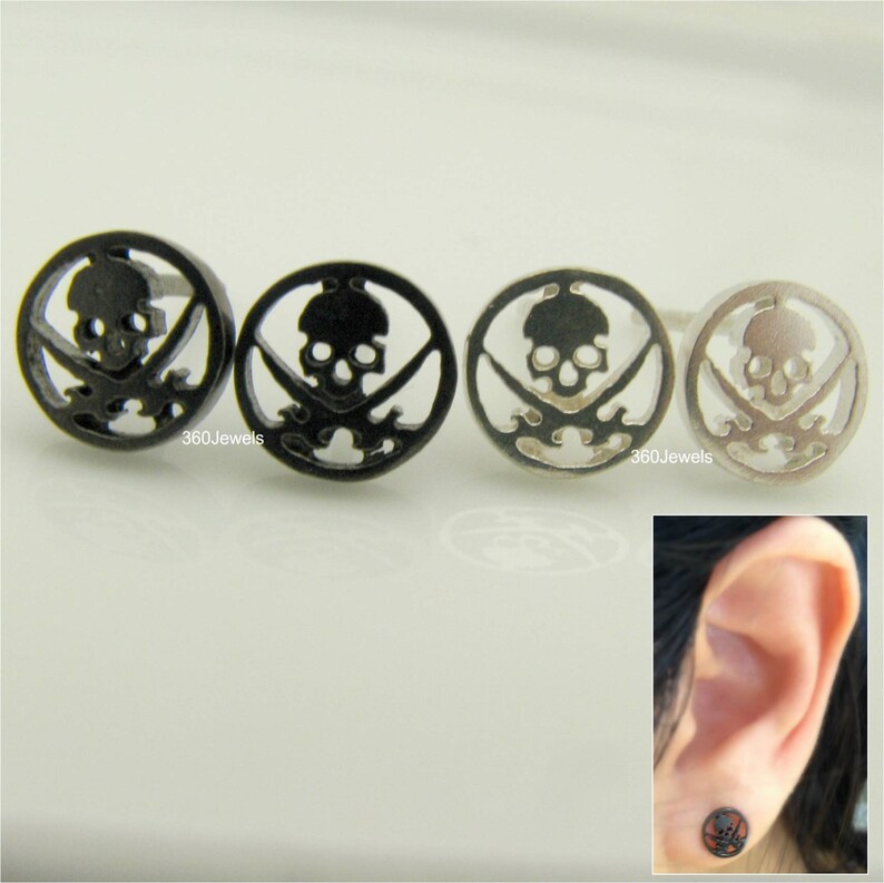 Men's stud earrings men's earrings studs skull stud Etsy