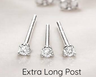 Extra Lange Post CZ Diamant Ohrstecker | Für Dicke Ohrläppchen |  925 Sterlingsilber Weißvergoldet | 11 mm, 14 mm, 16 mm, 19 mm Beiträge