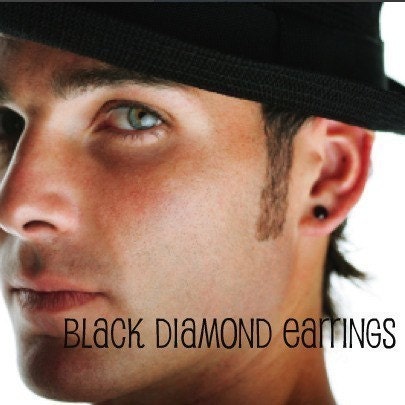Faceted black diamond cz stud earrings, men's stud earrings, black diamond cz, black solitaire studs, mens earrings, cartilage earring, 422