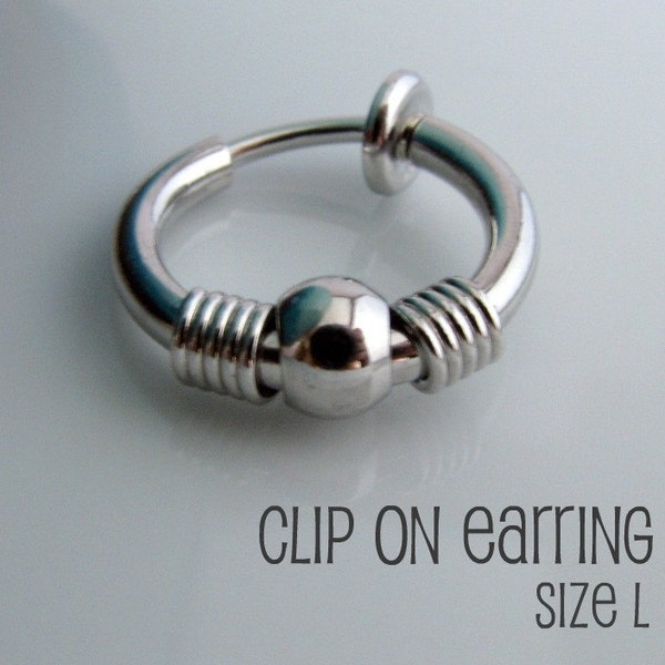 Ear Cuff and Clip On Earring - For ear cartilage or earlobe or Helix or Rim or Nose - Non Pierced Silver Hoop For Men size L (575)