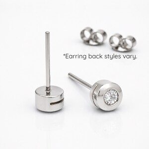 Men's Natural Diamond Silver Stud Earrings | White Gold Rhodium Plated on 925 Sterling Silver | 0.20ctw Bezel Solitaire image 4