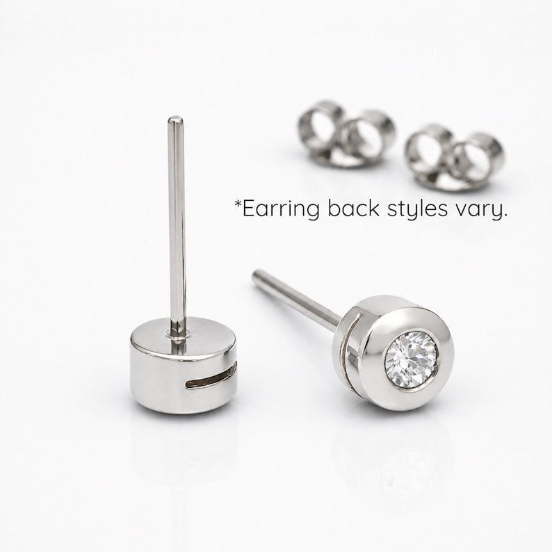Men's Natural Diamond Silver Stud Earrings | White Gold Rhodium Plated on 925 Sterling Silver | 0.20ctw Bezel Solitaire image 4