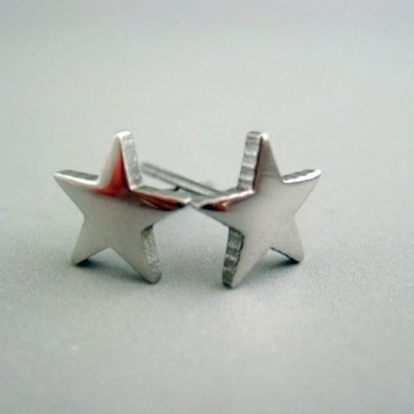 Men's Silver Stud Earrings - Star Earrings for Guys - Sterling Silver or Stainless Steel (no.411 / 411A)