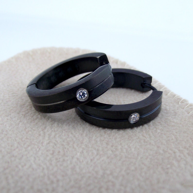 Men's Hoop Earring Double Ring Hoop Earrings in Black Etsy