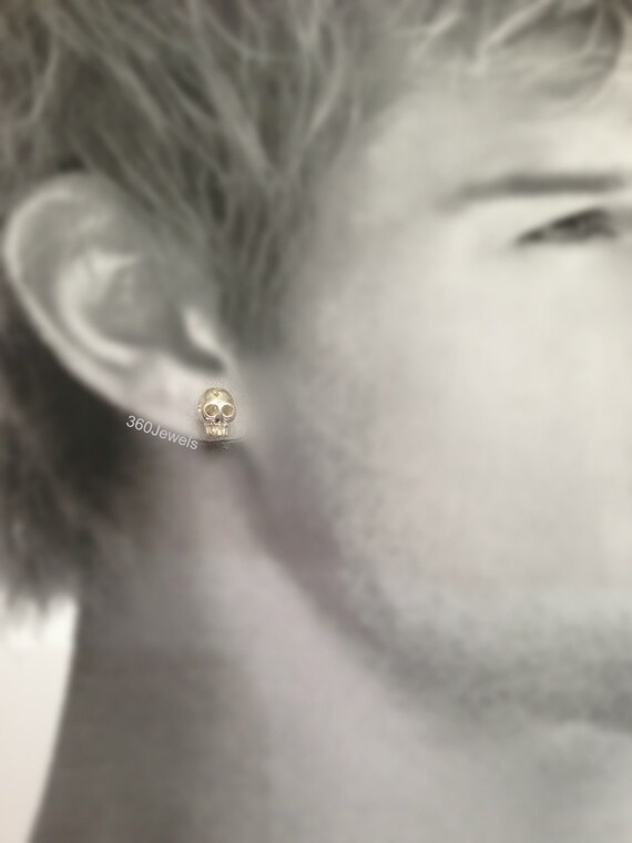 Orecchini Di Borchie Di Teschio Rotto D'argento Per Gli Uomini - 3D Gothic Rock Studs For Guys - Guys Orecchins - Sterling Silver Skull Orecchini - Taglia M 468A2 - Italia - Foto 9