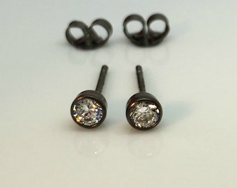 Rustic diamond cz stud earrings, men's stud earrings, small diamond cz studs, diamond stud earrings, cartilage earring, 434D