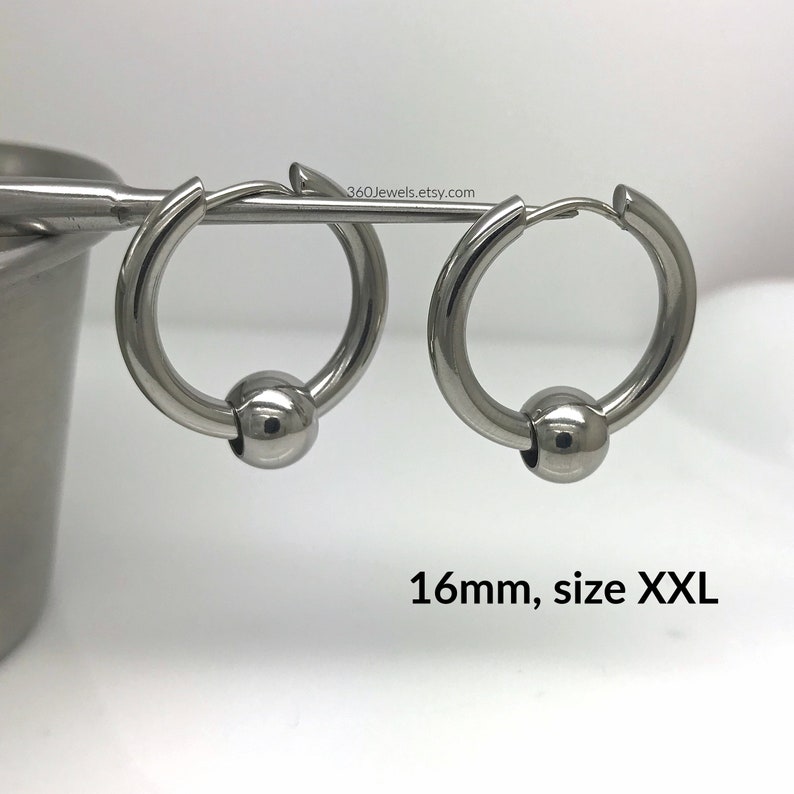 Silver hoop earrings for men fake captive hoops fake gauged Etsy