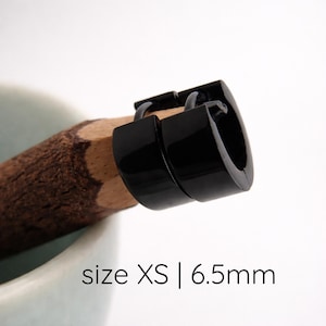 Mens Black Small Huggie Hoop Earrings XS 6.5mm | Cuff Style | Flat Profile Polished Stainless Steel | Earlobe, Helix & Cartilage