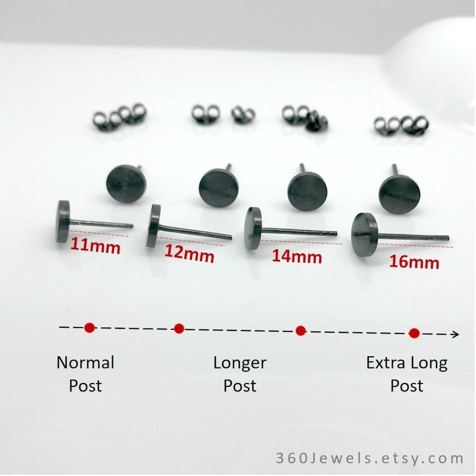 Extra Long Post Earrings 7mm Black Stud Earrings for Men Etsy UK