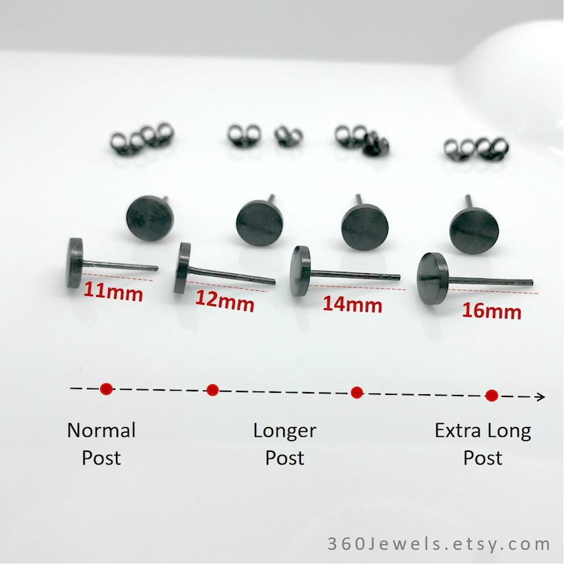 Extra long post earrings 7mm black stud earrings for men Etsy