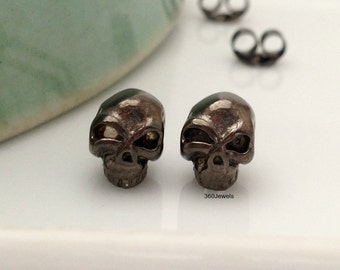 Mens stud earrings, dark and evil skull stud earrings, black gold skull stud earrings, skull stud earrings, gifts for him, 468B1