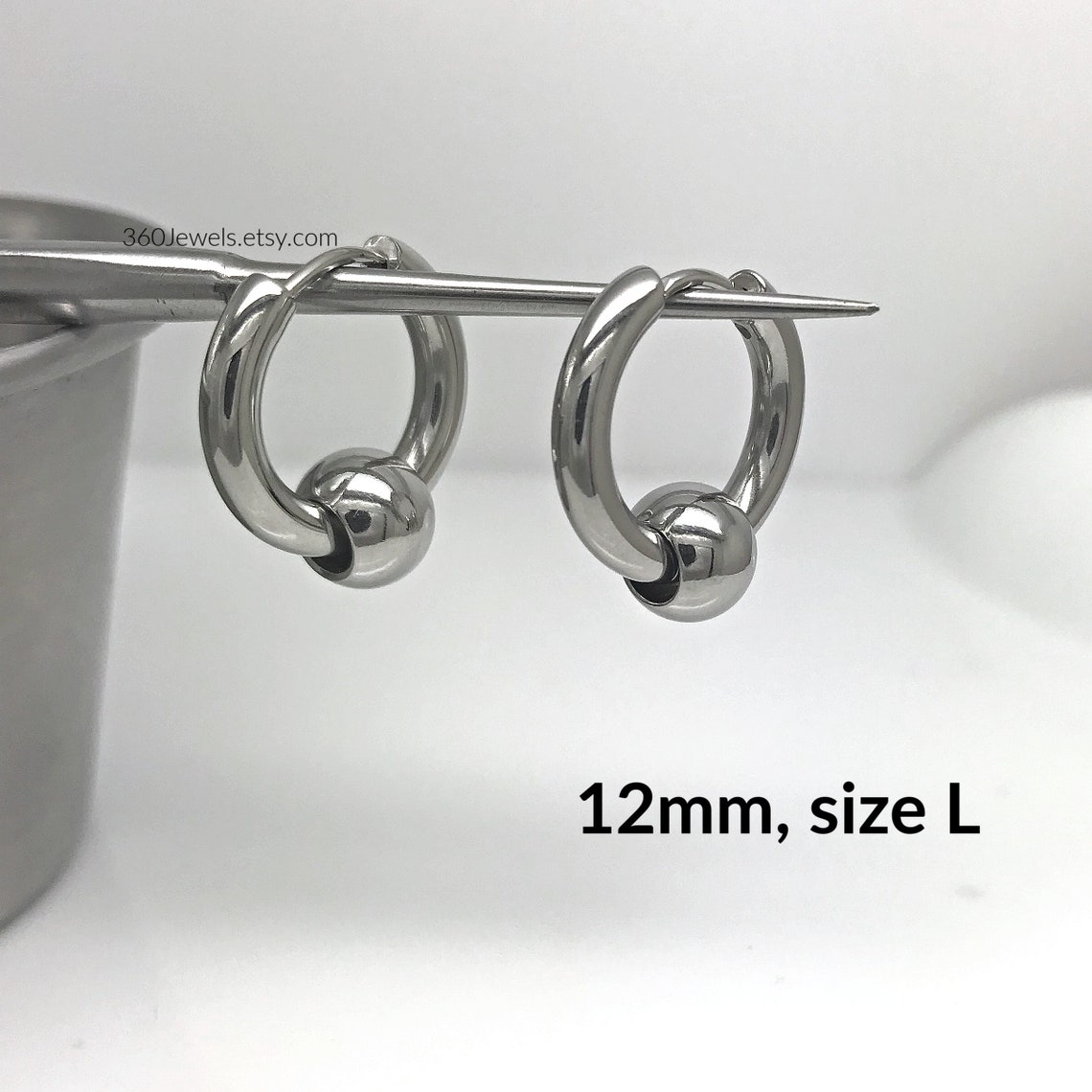 Silver hoop earrings for men fake captive hoops fake gauged Etsy