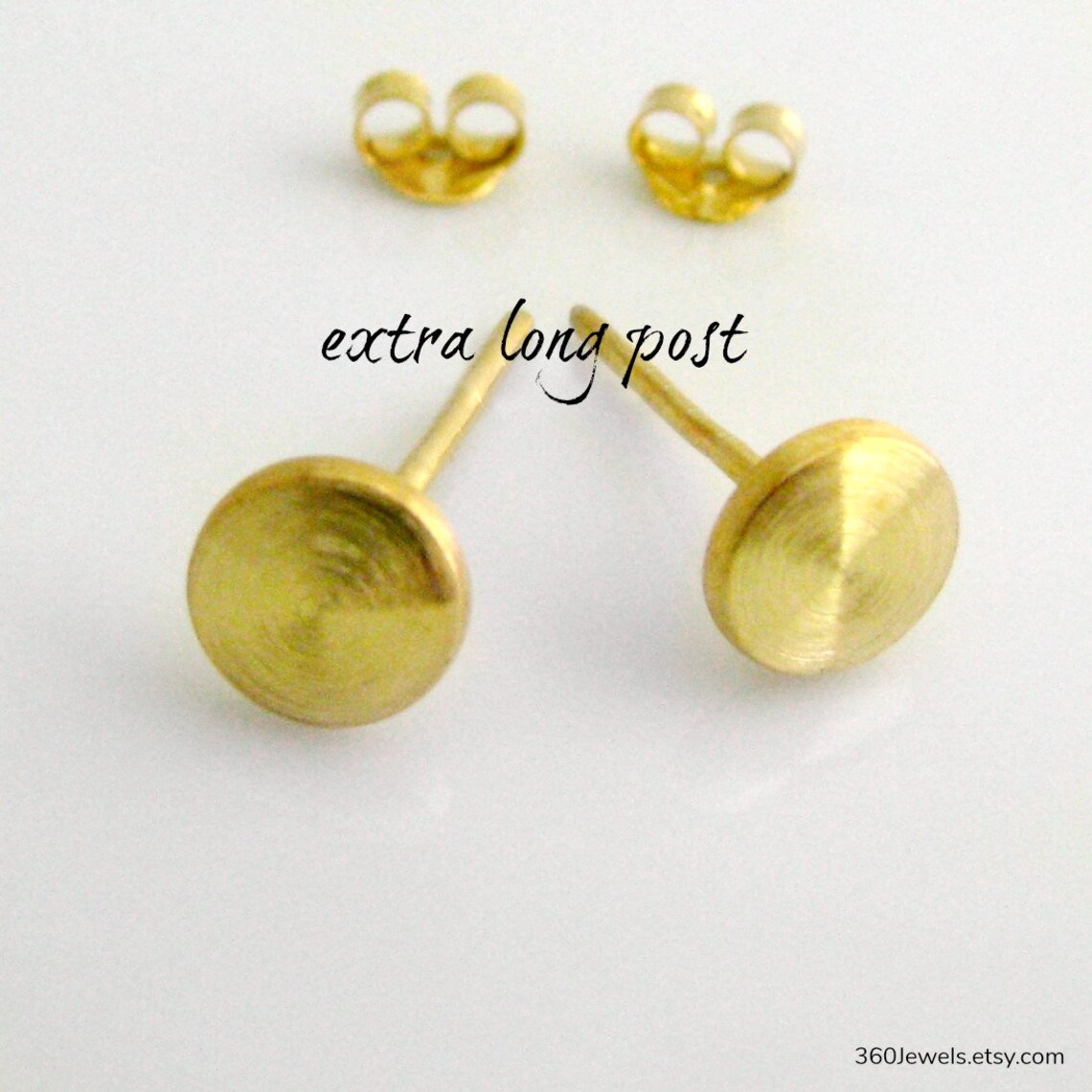 Long post earring yellow gold stud earrings extra long post Etsy