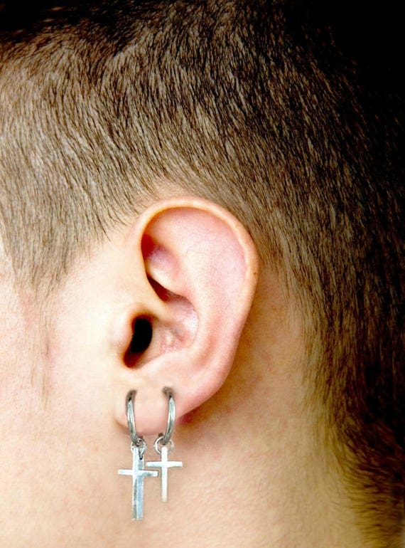 Dangling Cross Clip on Earring Mens Dangle Earrings Silver | Etsy