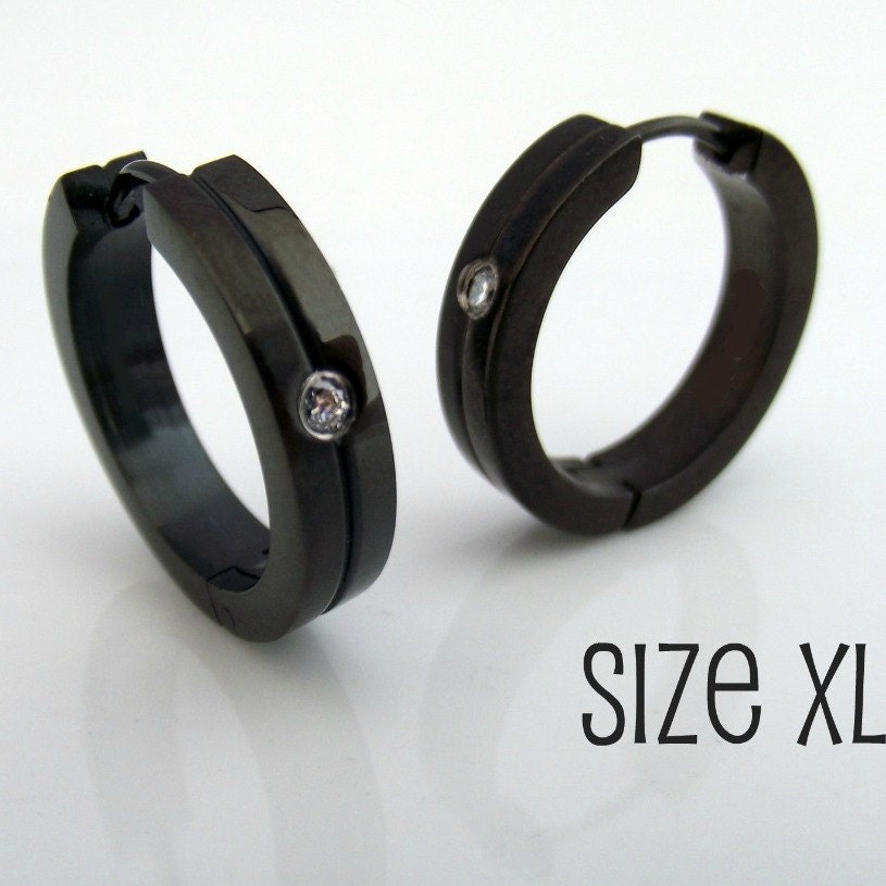 Men's Hoop Earring Double Ring Hoop Earrings in Black Etsy