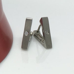 Men&#39;s hoop earrings, steel triangle hoop earring, diamond cz hoop earrings, stainless steel huggie hoop earrings, cartilage earring, 213