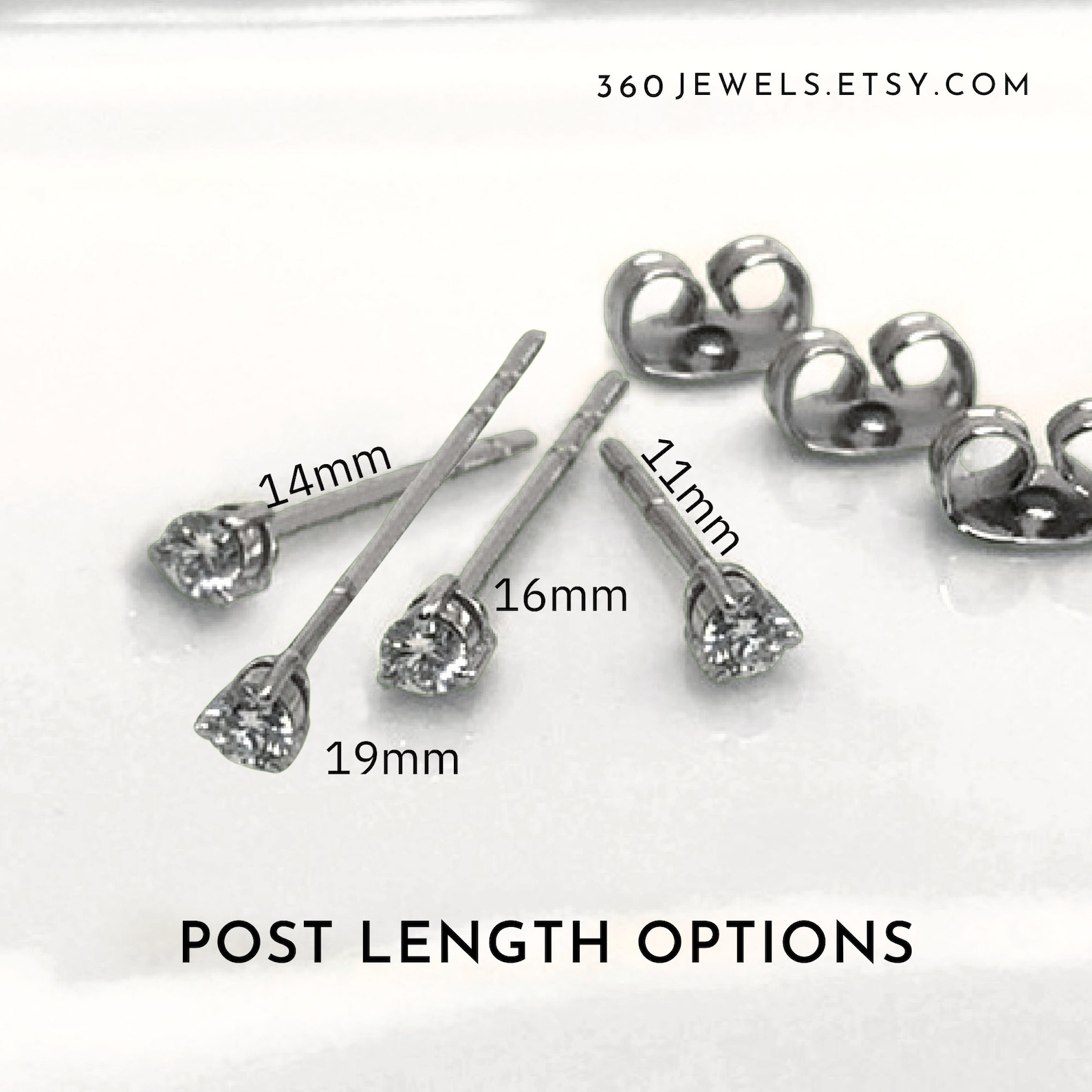 Diamond Stud Earrings, Extra Long Post, for Thick Earlobes, Mens CZ
