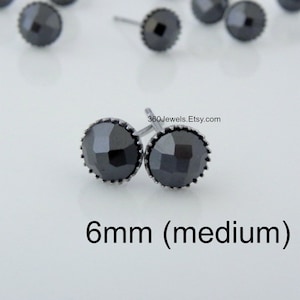 Faceted black stone stud earrings for men - luxe for less -  black cz diamond stud earring - cz diamond vs real diamond  - 2 carats 6mm 425