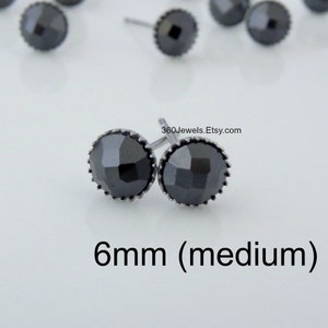 Faceted black stone stud earrings for men - luxe for less -  black cz diamond stud earring - cz diamond vs real diamond  - 2 carats 6mm 425