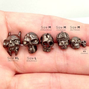 Nefarious slate skull stud earrings, men's stud earrings, black gold sterling silver, skull stud earrings, black stud earrings, 468J1 image 5