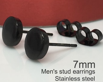 Black studs - black earrings - mens stud earrings - round flat earring - black studs - black stud earrings - mens earrings - mens studs