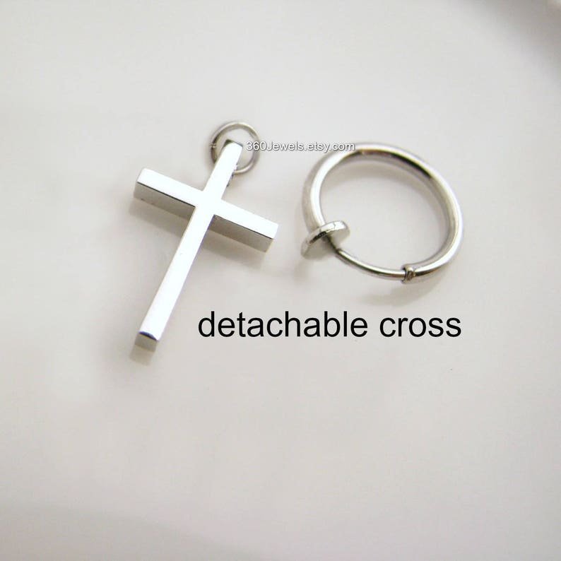 Dangling Cross Clip On Earring Mens Dangle Earrings Silver - UK
