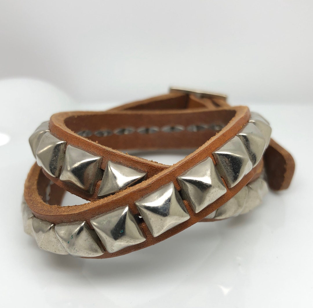 Double Wrap Bracelet Spike Bracelet for Men Real Leather - Etsy