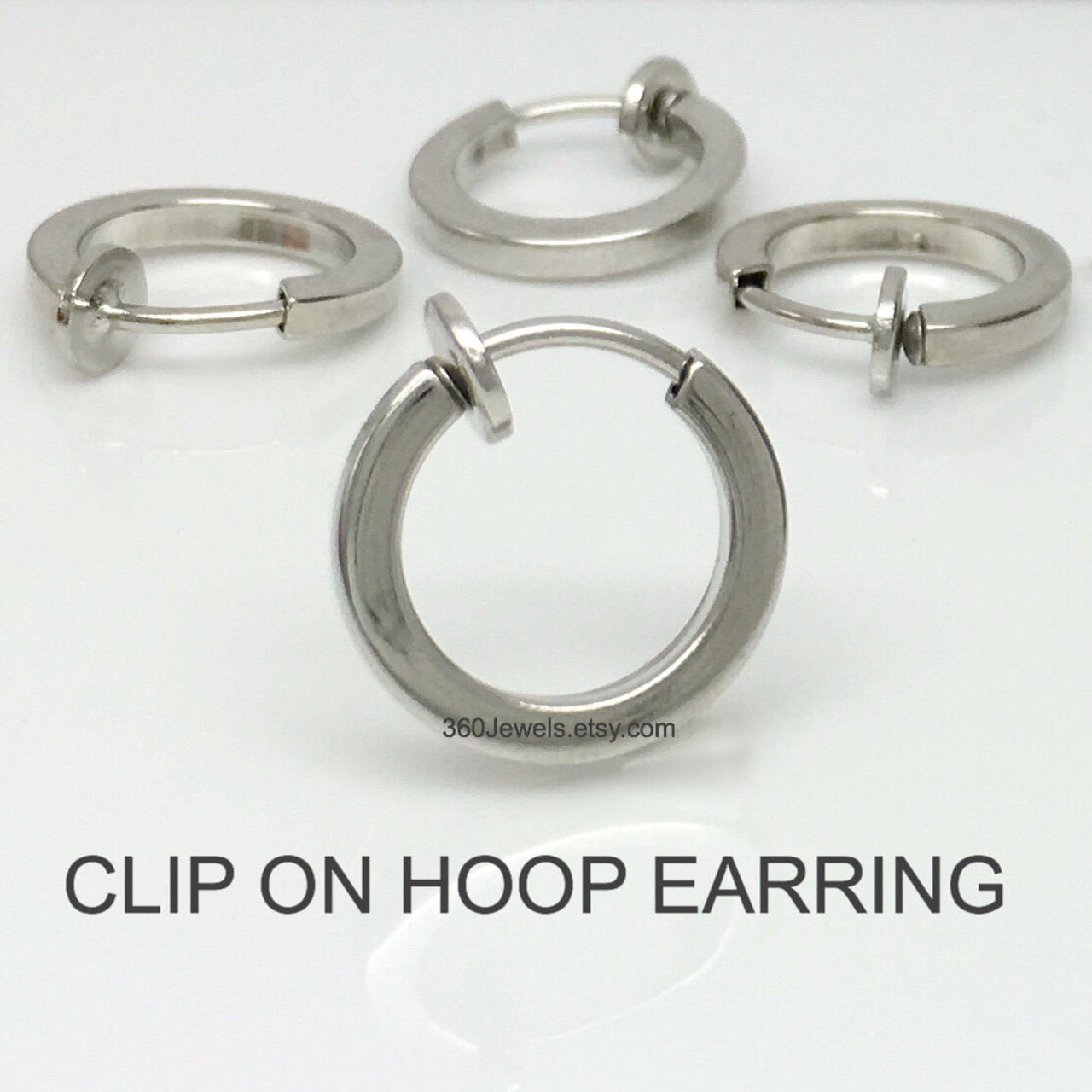 Mens Clip on Hoop Earrings, Relucent Fake Hoop Earrings, Fake
