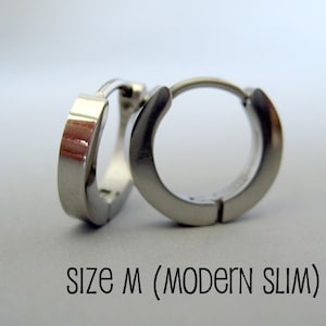 Mens Earrings Silver Huggie Hoop - Ear Cartilage Piercing - For Guys Hip Hop Medieval Punk Rock - Stainless Steel - Slim POLISHED no.130