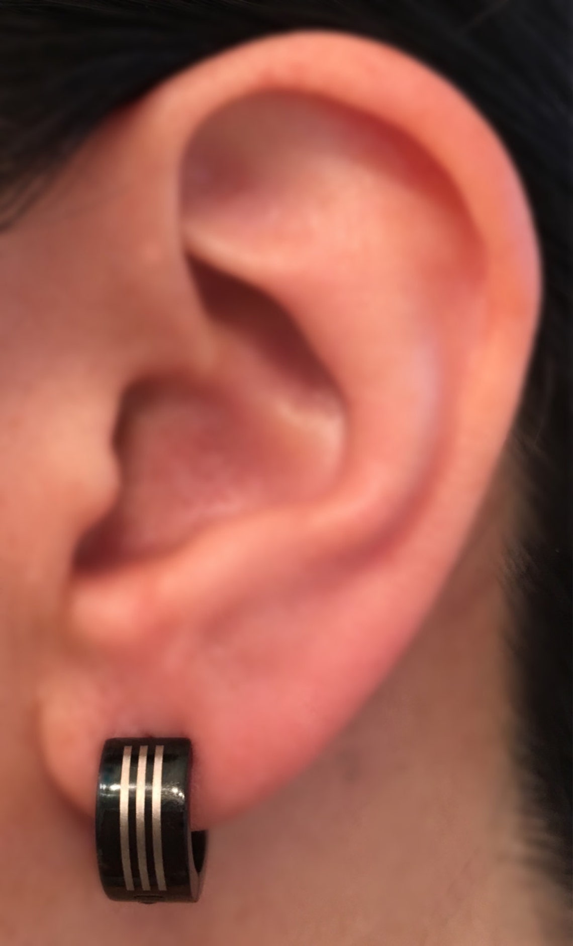 Men's Hoop Earrings Black Steel Hoops With Silver Pin Etsy