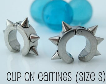 Industrial thorn clip on hoop earrings, men's earrings hoops, ear cuff, fake earring, non piercing hoop earrings, stainless steel, 579B