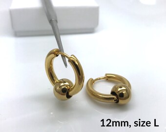 Mens Gold Captive Bead Huggie Hoop Earrings | Thick Rounded