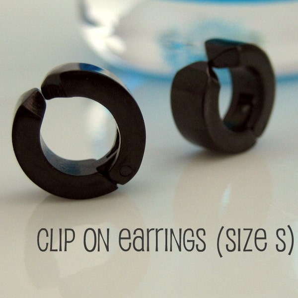 Ear Cuff and Clip On Earrings - For ear cartilage or earlobe or Helix or Rim or Nose - Non Pierced Ouchless Black Hoop For Men (no.578B)