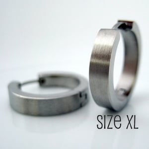 Silver mens hoop earrings, stainless steel, brushed matte finish, industrial masculine look, extra large hoops, mens hoop earrings, 195