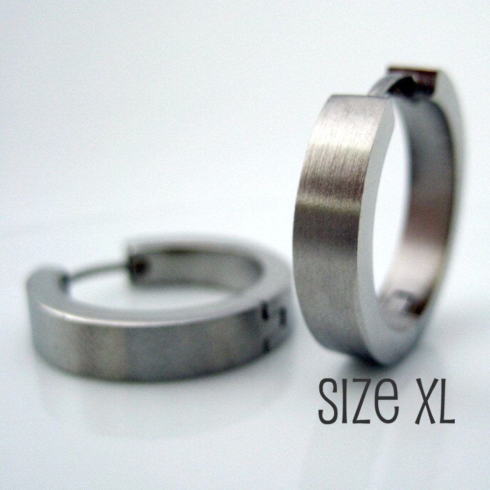 Silver mens hoop earrings, stainless steel, brushed matte finish, industrial masculine look, extra large hoops, mens hoop earrings, 195