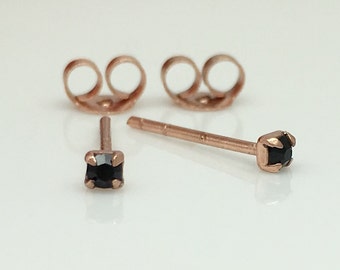 Black rose stud earrings, cz diamond stud earrings, tiny rose gold studs, stud earrings, cartilage piercings, upper ear, 421N