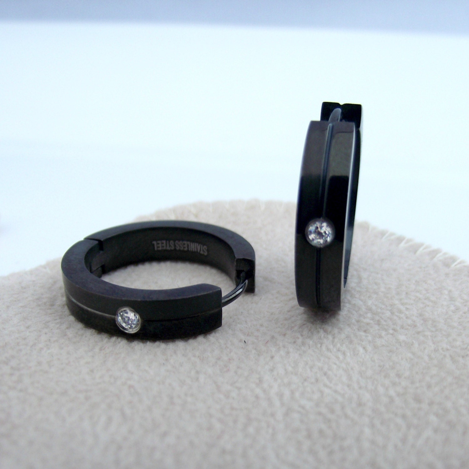 Men's Hoop Earring, Double Ring Hoop Earrings in Black Steel