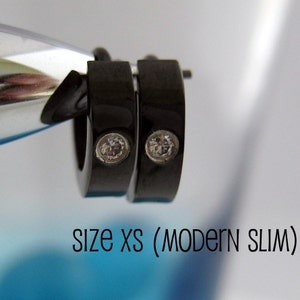 Mens Diamond CZ Earrings Black Huggie Hoop - Cartilage Helix Tragus Daith Rook Snug Piercing - Guys Gothic Punk Rock Steel - XS no.101B2