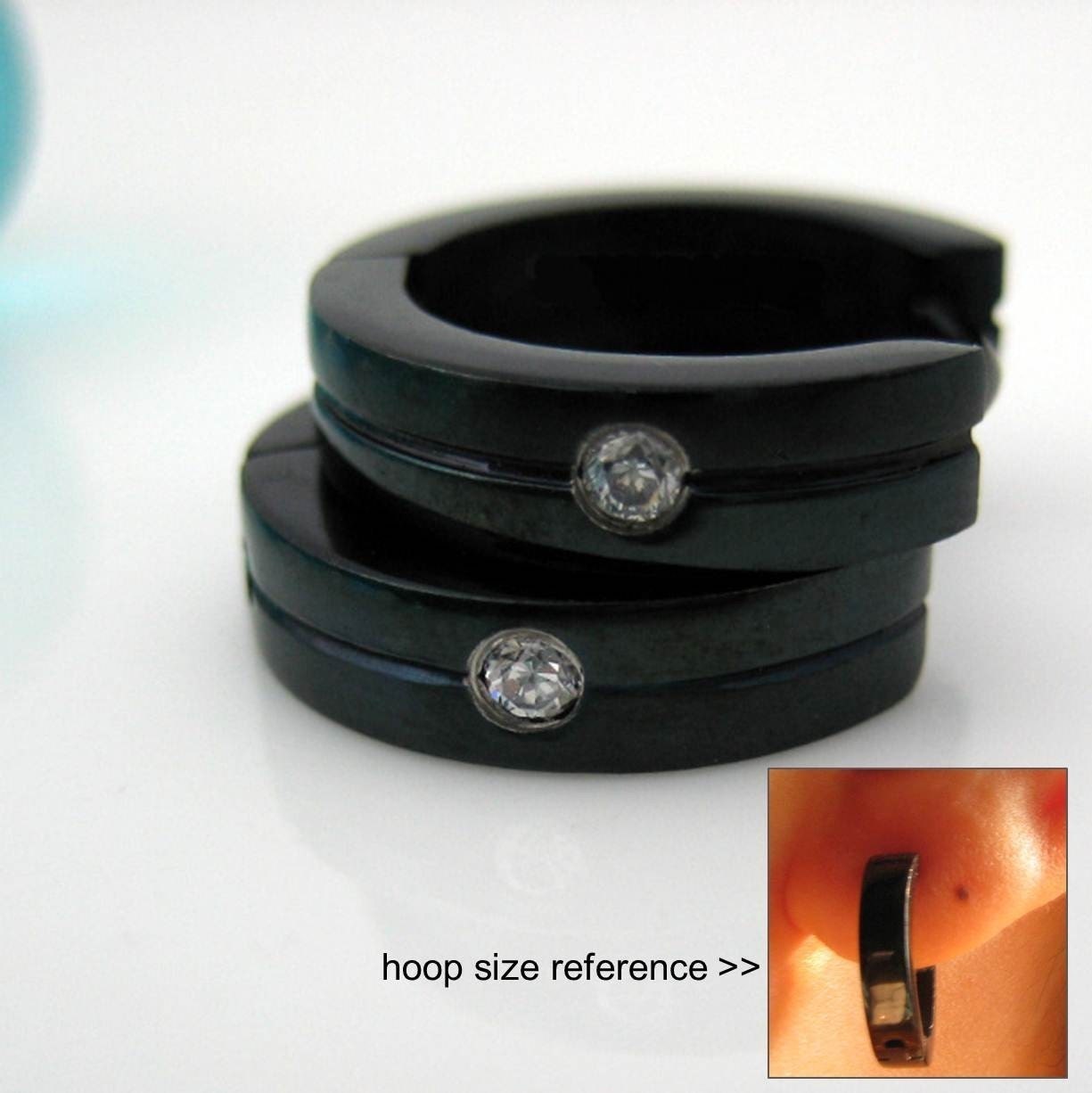 Jet Black Diamond CZ Hoop Earrings for Men - Simple Guys