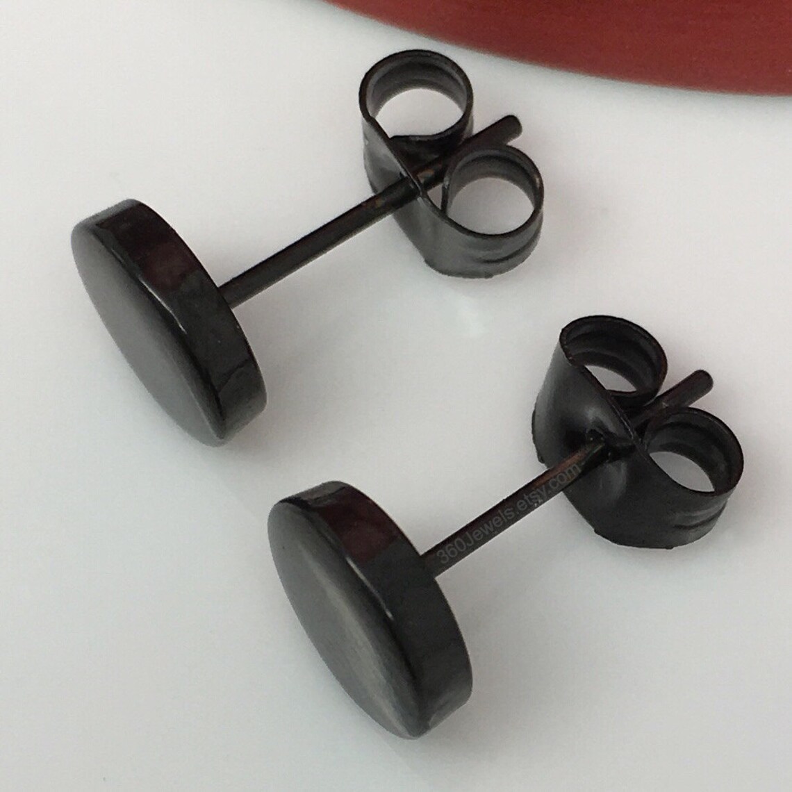 Black Studs Black Earrings Mens Stud Earrings Round Flat Etsy