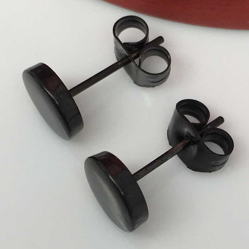 Black Studs Black Earrings Mens Stud Earrings Round Flat Etsy