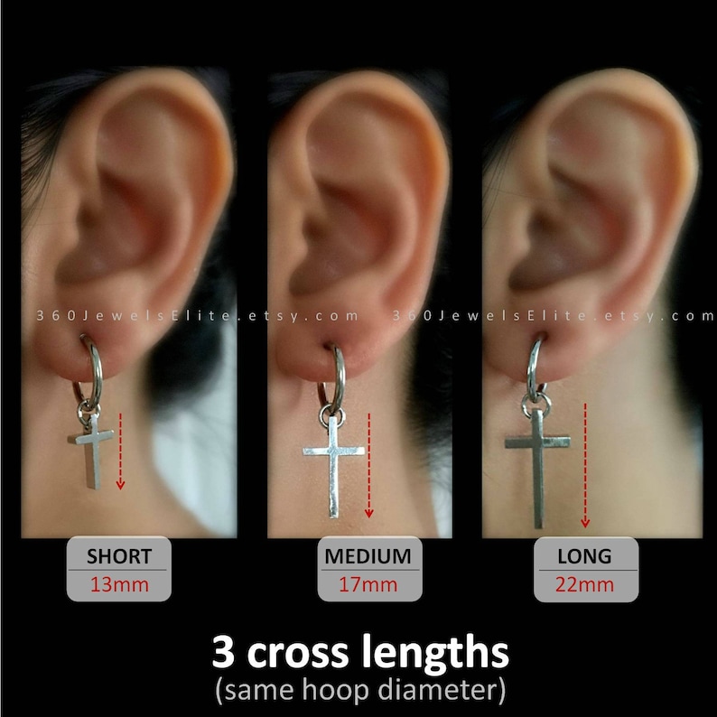 Cross clip on earring, mens earrings, cross earrings, clip earrings, silver cross earrings, earrings for men, dangling cross earring, 573SML image 1