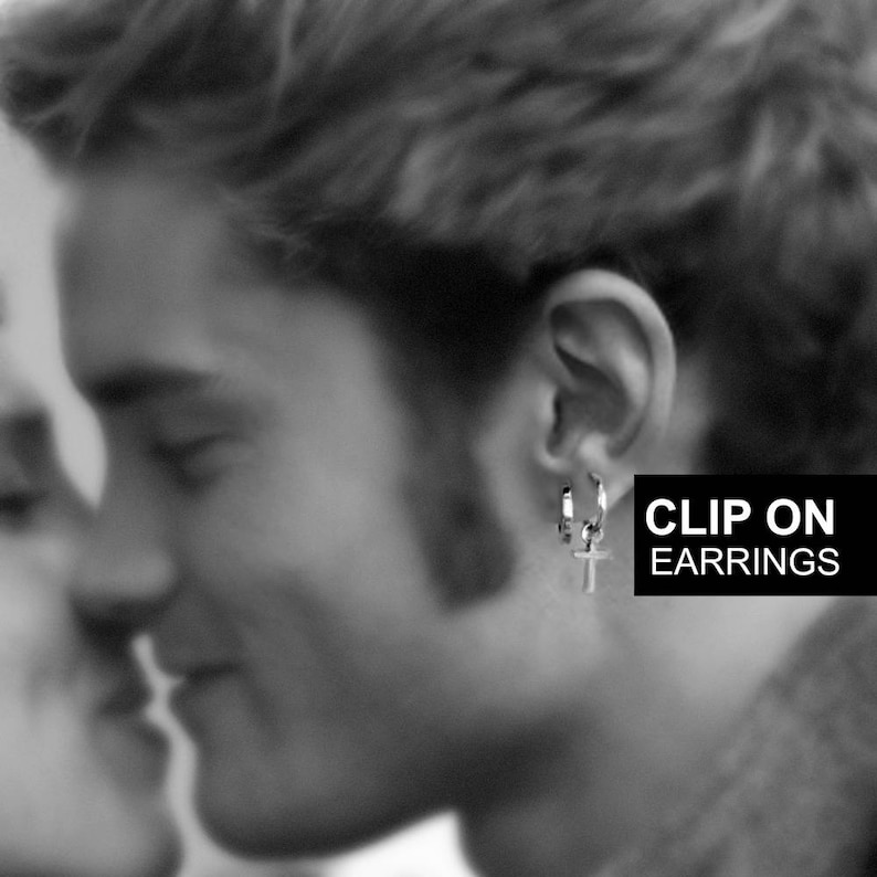 Clip on Earring Set Men's Fake Earrings Clip on Cross Etsy