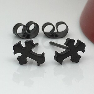 Ecclesiastical black steel cross stud earrings, men's stud earrings, cross stud earrings, black stainless steel cross studs,  419B